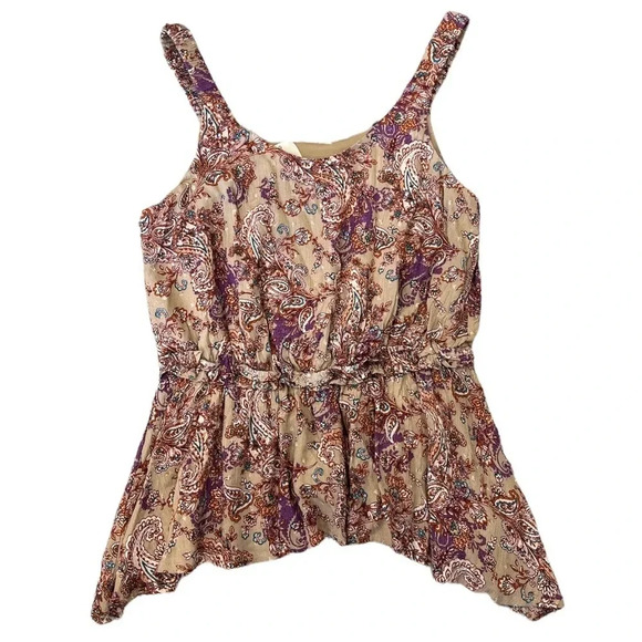 Everleigh Taupe Paisley Rayon Tank Top XS - Picture 1 of 3